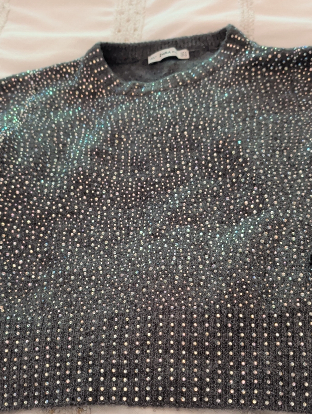 Zara Charcoal Crewneck Sweater with Rhinestone Studs